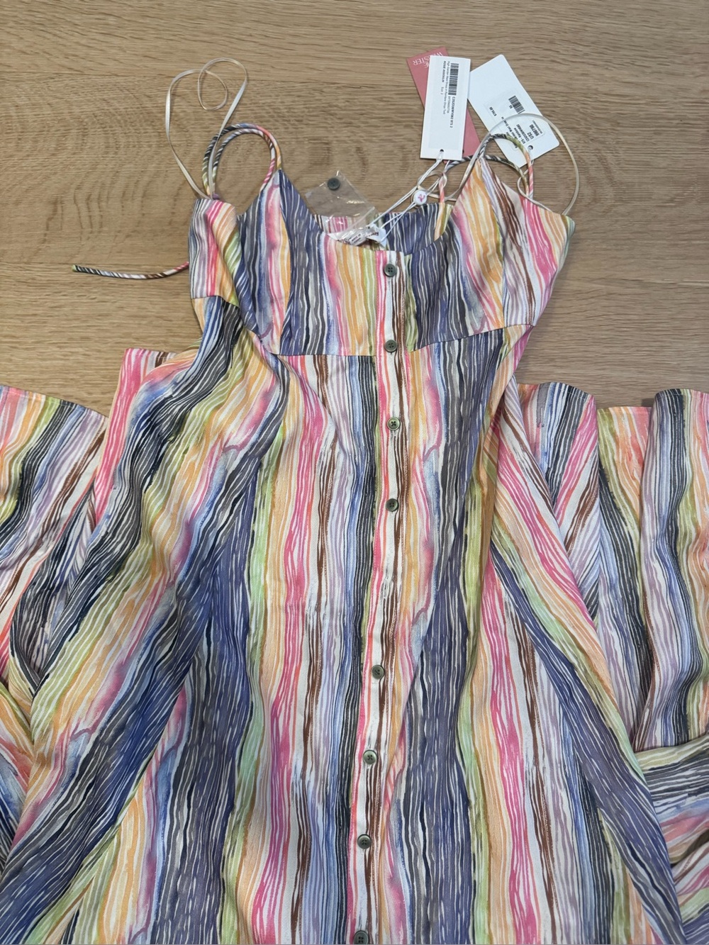 (NWT) Rosie Assoulin Pastel Multistripe Button-Front Maxi Dress - size 2